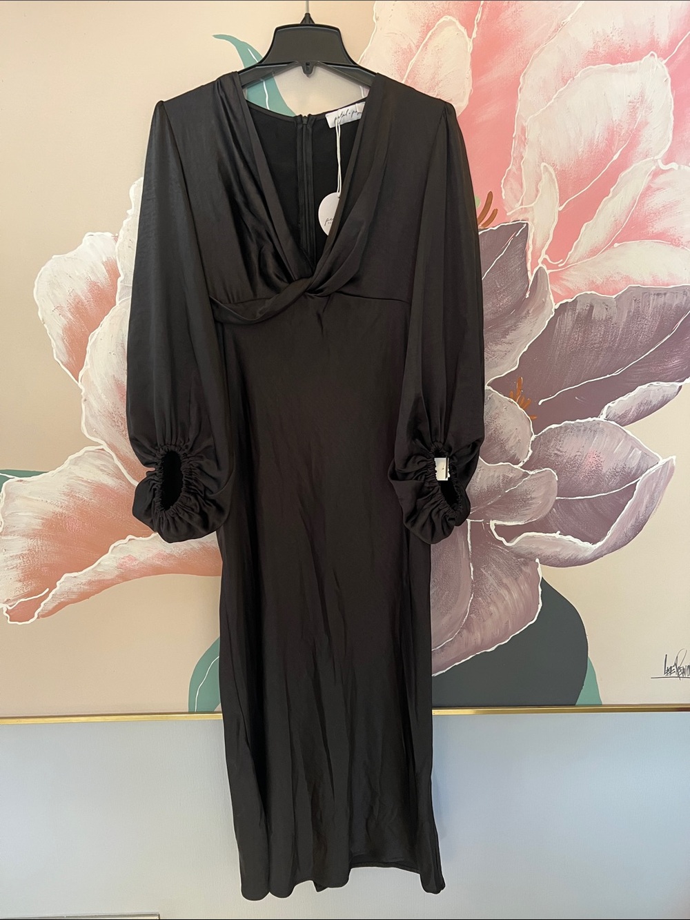 Petal & Pup Black Long Sleeve Twist-Front Midi Dress